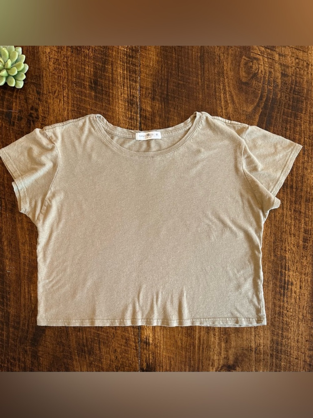 NATURAL LIFE Short Sleeve Crop Tee in Beige